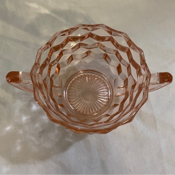 Vintage 1930’s Jeannette Glass Pink Depression Glass Cube Cubist Pink Sugar Bowl - Picture 5 of 6